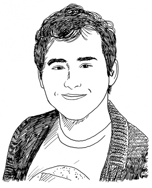 Victor Gomes ’16 in a line drawing.